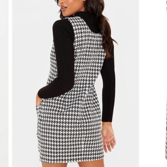 PrettyLittleThing micro chrome houndstooth check denim mini dress NWT size US 4 - Picture 2 of 14